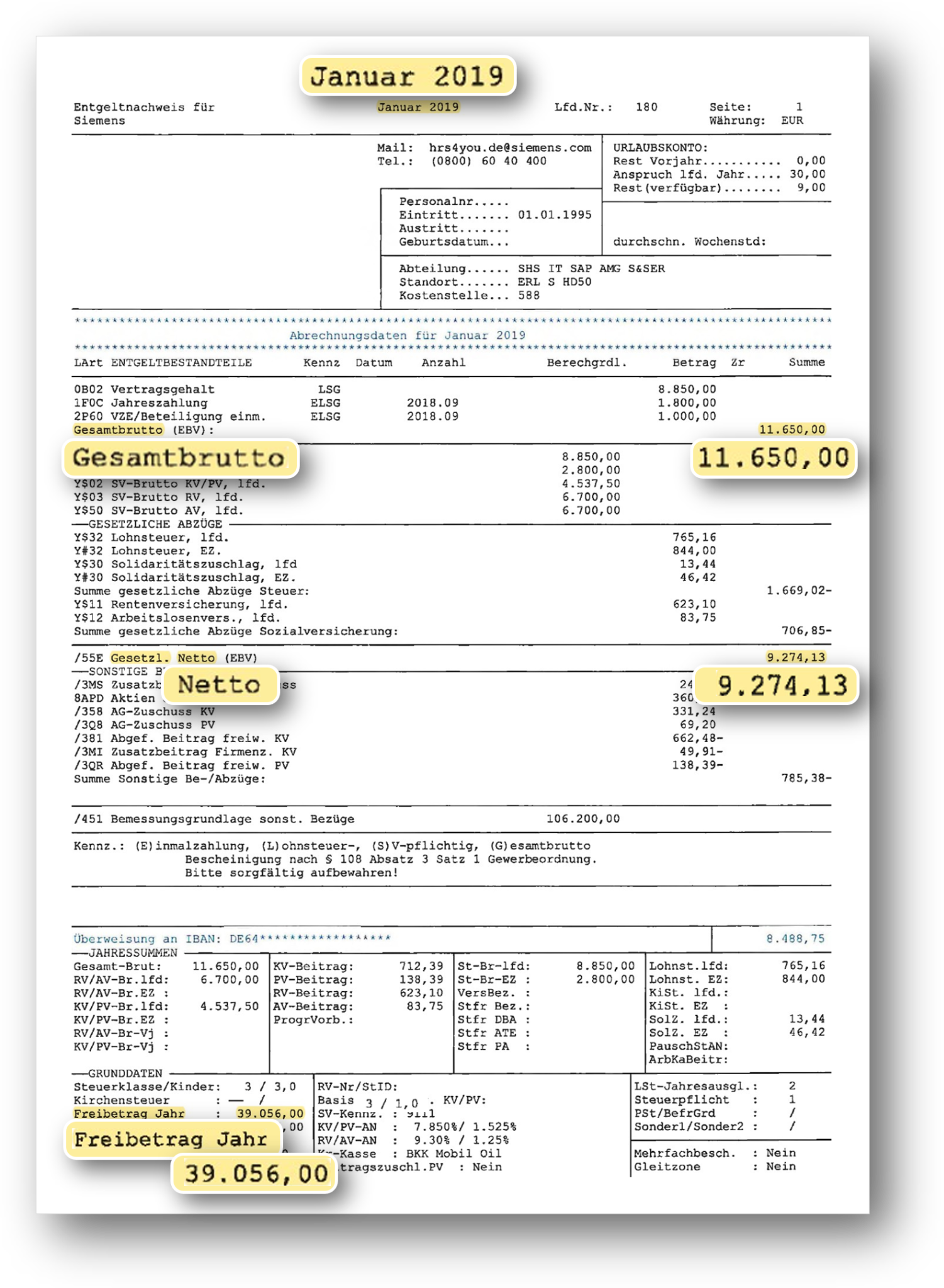 Gehaltsabrechnung nach Investition